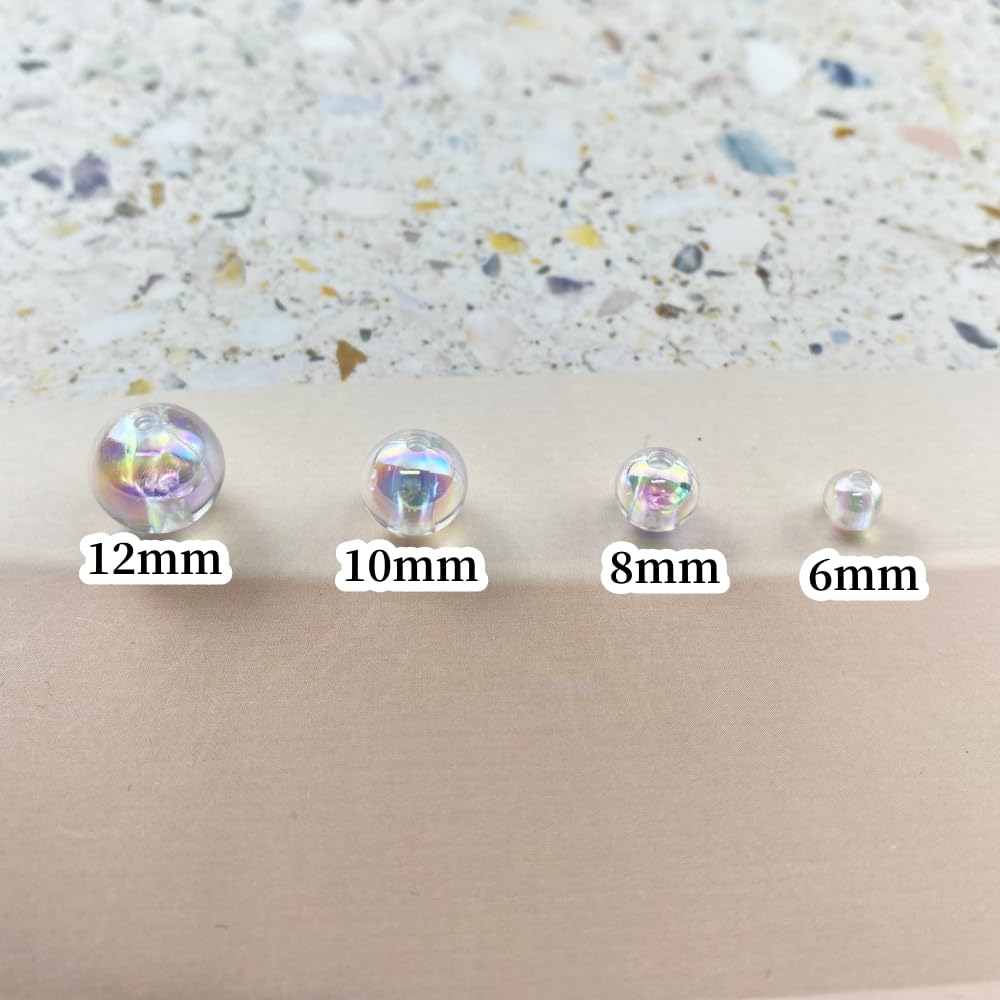 200pcs Acrylic Round Beads - 10mm AB Colors Craft Beads with Holes for Earring Bracelet Necklace Key Chains Jewelry Making (White AB)