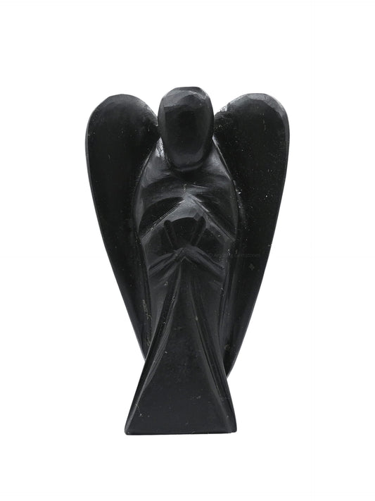 Amazing Gemstone Shungite Crystal Guardian Angel Figurines Ornament for Healing Birthstone, Decoration Statue (Hand Carved Pocket Gemstone Angel) (2 inch)