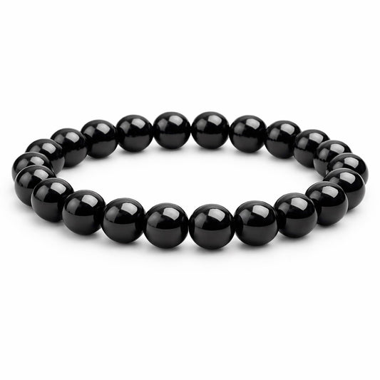 Elm City Direct 8mm Natural Stone Beaded Bracelet – Unisex Crystal Stretch Bracelets for Men & Women, Chakra & Healing Jewelry, Gift-Ready Beaded Bracelets (Obsidian, 8mm)