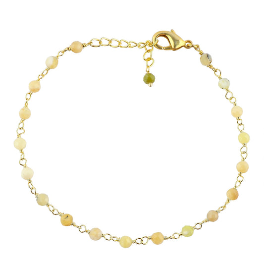 CRYSTALINES Natural Green Opal Gemstone Cluster Bracelet, 14K Gold Plated Rosary Chain Beads, Handmade Bohemian Jewelry for Women, Healing Crystals, Birthday Christmas Gift, 8"
