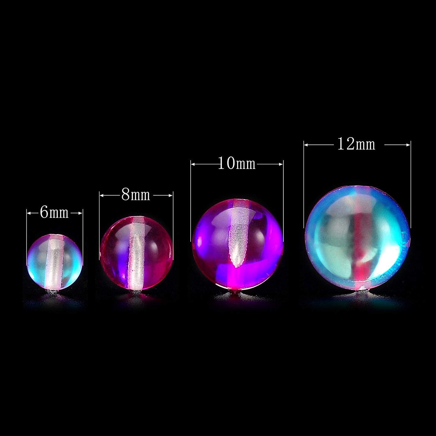RUBYCA Round Moonstone Crystal Glass Beads Aura Iridescent for Jewelry Making (1 Strand, 12mm, Pink)