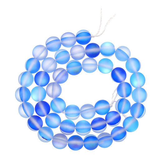 uxcell Matte Crystal Glass Beads 8mm Synthetic Frosted Shining Semi-Precious Round Loose Beads Synthetic Moonstone for Jewelry Making DIY Bracelet, Blue