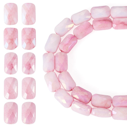 Elecrelive 55Pcs Pearl Pink Faceted Glass Beads Rectangle Crystal Beads Imitation Jade Gems for Bracelet Necklace Jewelry Making