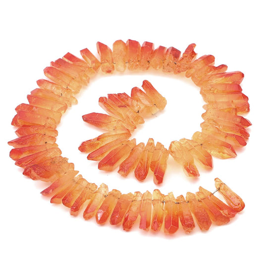 BEADIA Amber Titanium Coated Crystal Quartz Spike Point Stick Beads Rough 1.0"-1.5" for Jewelry Making 15 Inch/Strand