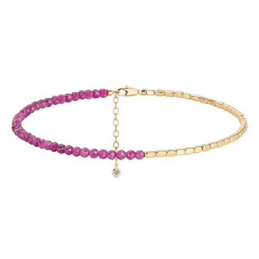 MYEARS Women Beaded Bracelet Gold Gemstone Ruby 14K Simple Dainty Handmade Chain Everyday Boho Beach Jewelry