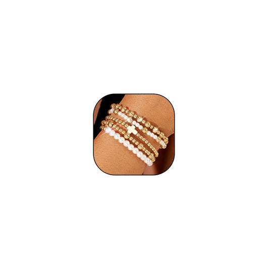 Harry and Henry Gold Beaded Bracelets for Women Gold Pearl Elegant Stackable Bracelets Set Trendy Jewelry Gifts Birthday Valentines Day Gifts for Women