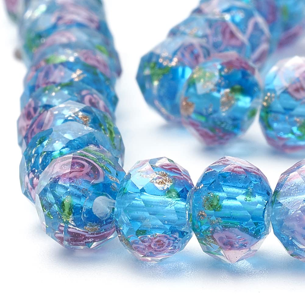 PH PandaHall 45pcs 9~12mm Gold Sand Lampwork Beads Glass Handmade Round Loose Beads for Rosary Making Jewelry Craft Making with 2mm Hole - Dodger Blue