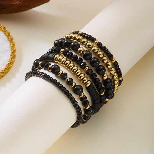 LOTSOF Boho Multilayer Beaded Bracelets Set for Women - Vintage Gold & Brown Stackable Stretch Bracelets, Bohemian Handmade Jewelry for Daily Style & Gifting (Black)