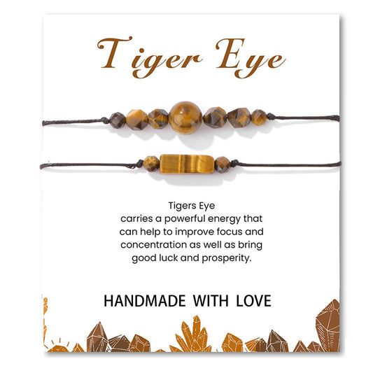 THSOGO 2Pcs Tiger Eye Bracelet Natural Stone Beaded Bracelet Handmade Adjustable Jewelry for Men Women Gifts for Him Her