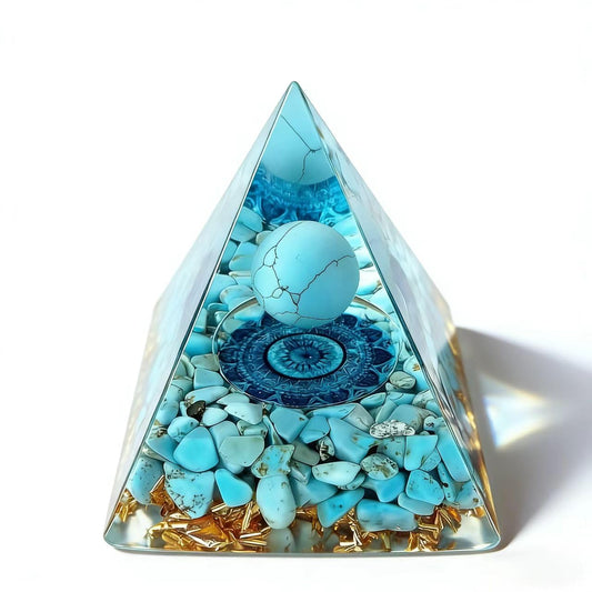 ycyingcheng Moonstone Crystal Orgone Pyramid Ogan Crystal Energy Tower, Nature Reiki Chakra Crushed Stone Jewelry, Crystal Pyramid for Home Decor (Turquoise)