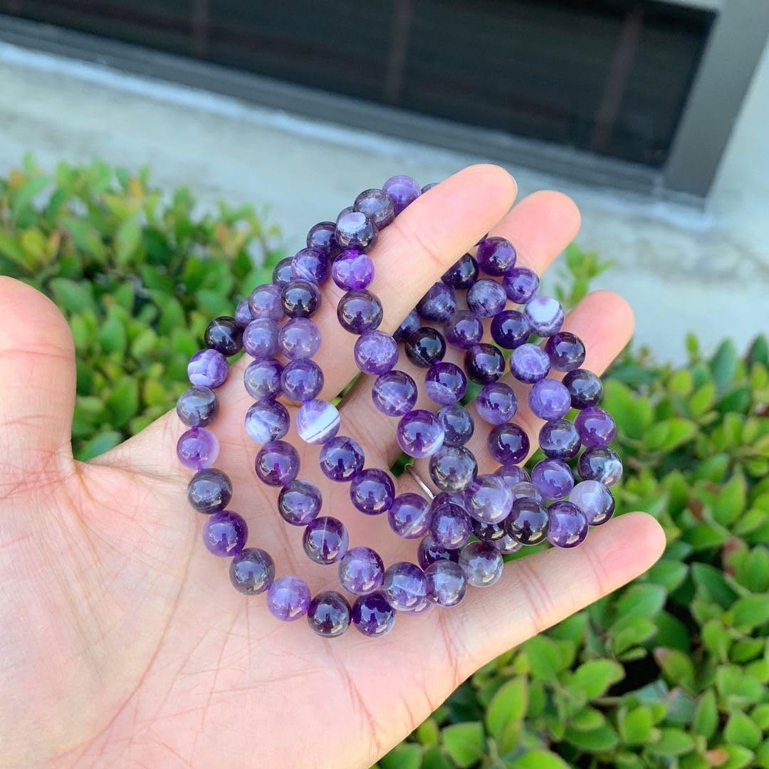 Adabele Real Natural Purple Amethyst Bracelet 8.5 inch Stretch Gemstone Beaded Bracelet Chakra Healing Crystal Stone Jewelry Women Mom Gift (Unisex) GB8-D16