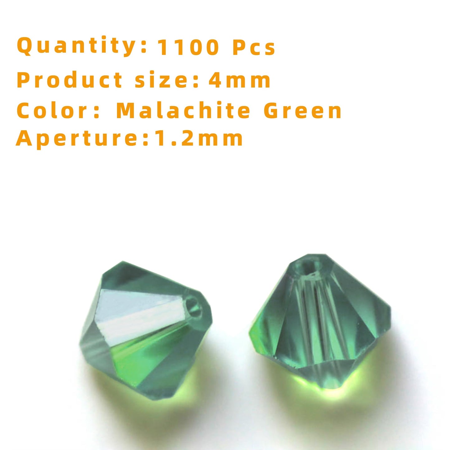 Laopottbeads 1100PCS 4mm Bicone Crystal Glass Beads for Jewelry Making, Sparkling Mini Beads for Suncatchers, DIY Bracelets & Craft Projects (Malachite Green)
