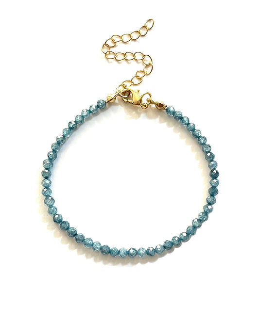 Dark Blue Beaded Bracelets for Women Gem Beaded 14k Gold Plated Bracelet Dainty Valentines Mother Gifts Inspirational Ocean Jewelry, Deep Sea Blue