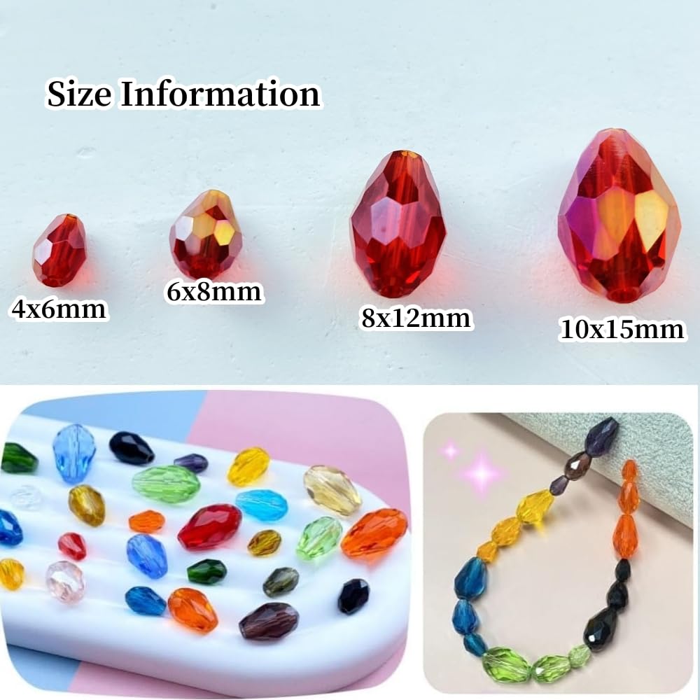Honkoolly 100pcs 8x12mm Teardrop Crystal Glass Beads Vertical Hole Faceted Glass Teardrop Spacer Beads for Bracelets Necklace Earring DIY Jewelry Making Craft(Red AB)