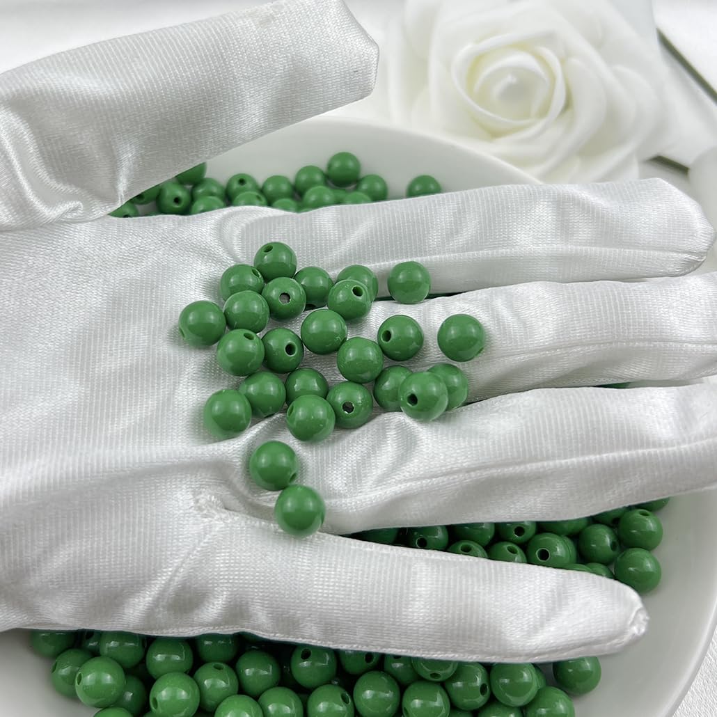 Mulutoo 400Pieces 8MM Acrylic Round Beads Round Acrylic Balls Chunky Beads Smooth Spacer Plastic Pastel Beads Craft Beads for Necklace and Bracelet Making Crafting Supplies(198-forest Green)