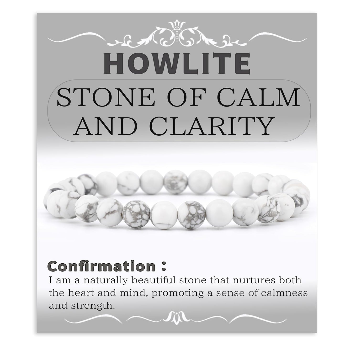 Bymitel 6mm Howlite - Handmade Reiki Gemstone Stretch Bracelet, Natural Beauty & Spiritual Essence, Crystal Healing for Unisex Adults