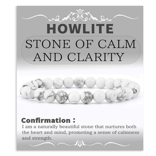 Bymitel 6mm Howlite - Handmade Reiki Gemstone Stretch Bracelet, Natural Beauty & Spiritual Essence, Crystal Healing for Unisex Adults