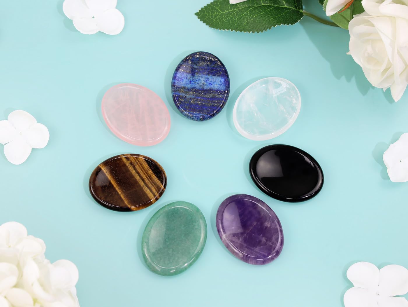 NUKAYAI Thumb Worry Stone Rose Quartz Crystals Pink Healing Stones Palm Natural Mental Health Stress Relief Depression Gemstones Reiki Trinket Anxiety Relief Items Mother's Day Gifts for Women