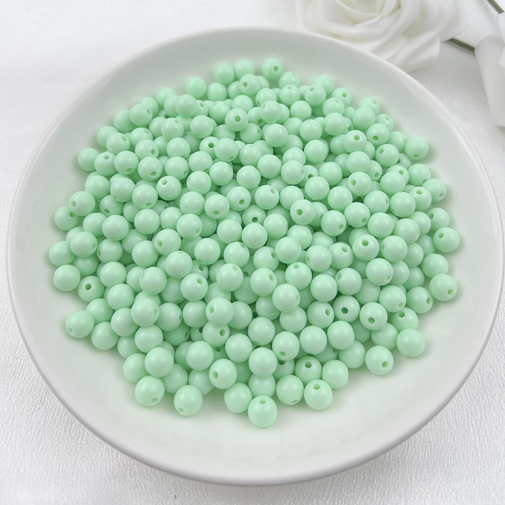 Mulutoo 400Pieces 8MM Acrylic Round Beads Round Acrylic Balls Chunky Beads Smooth Spacer Plastic Pastel Beads Craft Beads for Necklace and Bracelet Making Crafting Supplies(196-dark Green)
