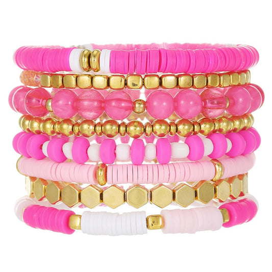 YEOSMINE Boho Heishi Clay Beaded Stretch Bracelets Stack For Women, Preppy Teens Friendship Gold Bracelets Cute Beach Surfer Accessories Bulk Set Trendy Fashion Jewelry