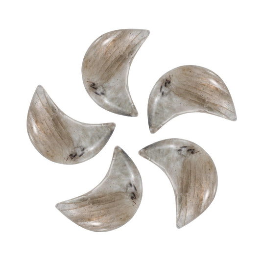 MECCANIXITY 5 Pcs Moon Crystal Worry Stone, 0.5 Inch Length Natural Grey Labradorite Moon Gemstone Bulk, Carved Pocket Stones for Meditation Balancing Pendant Decor