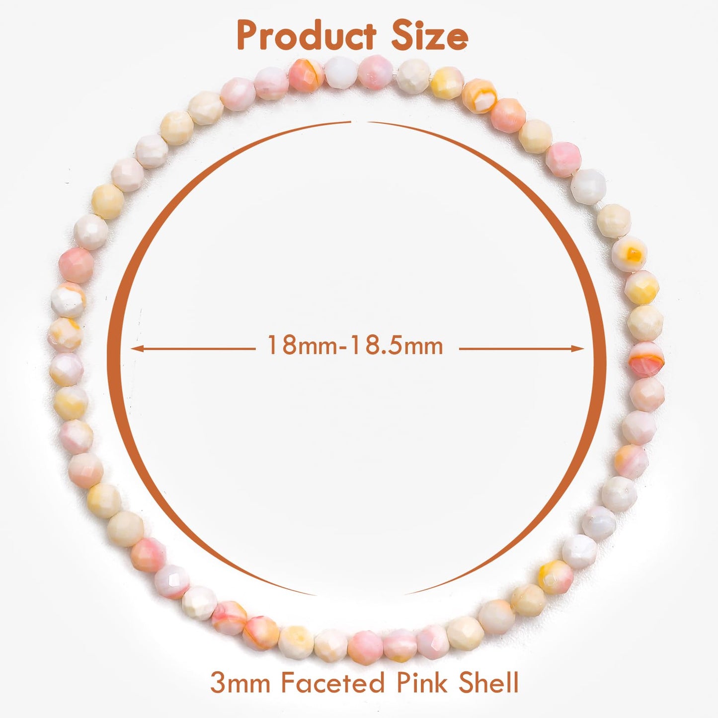 BONNY BOXX Natural Genuine Gemstone Faceted Round Beads Bracelets, 3mm Adjustable Stretchy Tiny Faceted Pink Shell Bracelet, Healing Crystal Reiki Chakra Dainty Jewelry Fashion Gifts