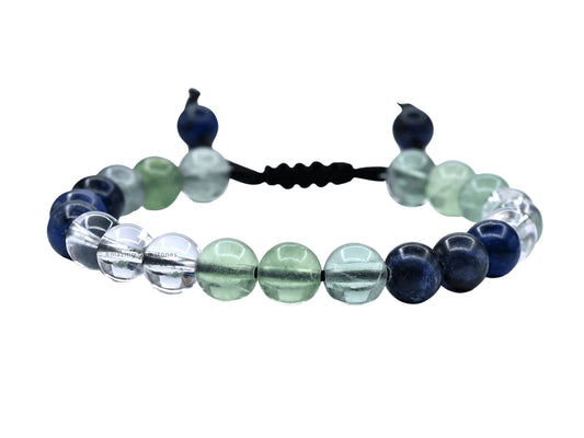 Amazing Gemstone Bracelet for Studying and Concentrating Manifestation - Sodalite Fluorite Clear Quartz Set for Men Women Healing Calming Anxiety Stress Relief Gifts Pulseras Para Hombres Mujer