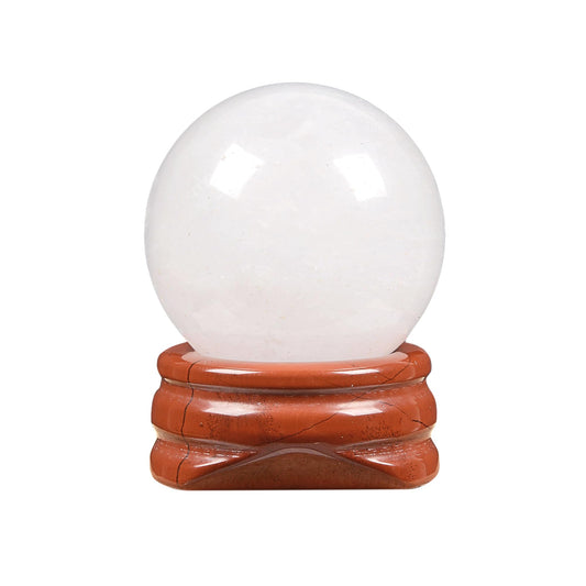 Justinstones Natural Polished White Jade Sphere with Red Jasper Stand – Handcrafted Gemstone 30mm Ball for Energy Healing, Meditation, and Home Décor