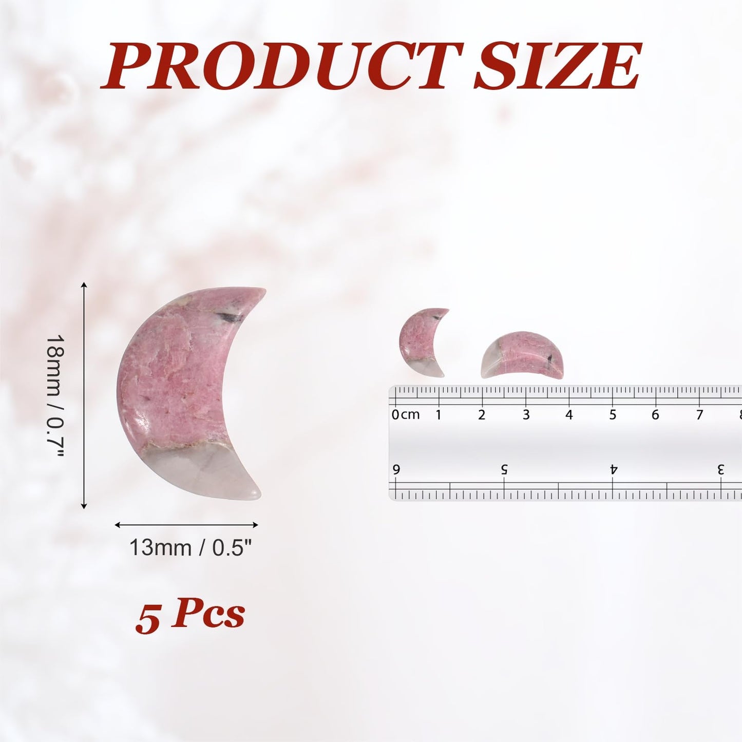 MECCANIXITY 5 Pcs Moon Crystal Worry Stone, 0.5 Inch Length Natural Rhodochrosite Moon Gemstone Bulk, Carved Pocket Stones for Meditation Balancing Pendant Decor
