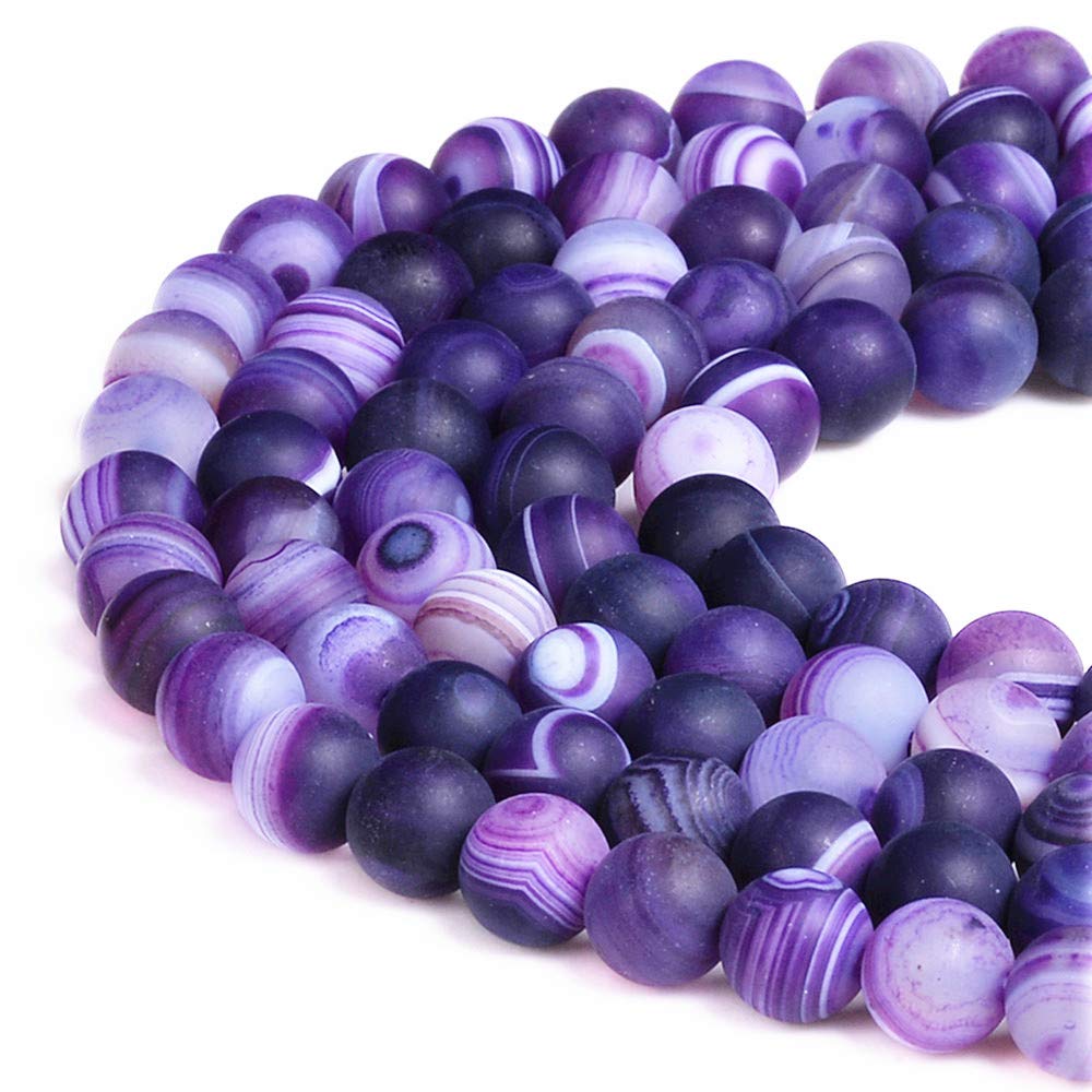 PLTbeads Gorgeous Purple Stripe Agate Natural Gemstone Loose Beads 8mm Matte Round Approxi 15 inch DIY Bracelet Necklace for Jewelry Making