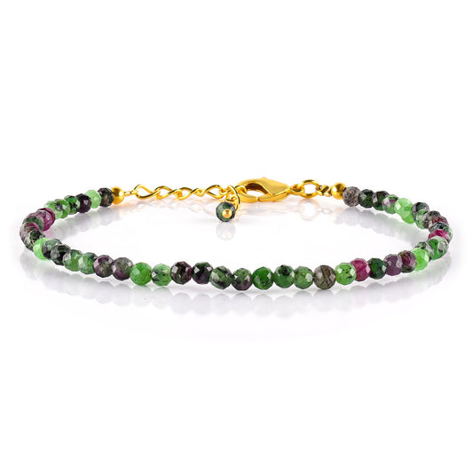 Natural Ruby Zoisite Gold Bracelets For Women, Dainty Gemstone Jewelry, Birthstone, Chakra Healing Energy Crystals, 14k Gold Plated Chain 8 inch Adjustable, Birthday Gifts For Women