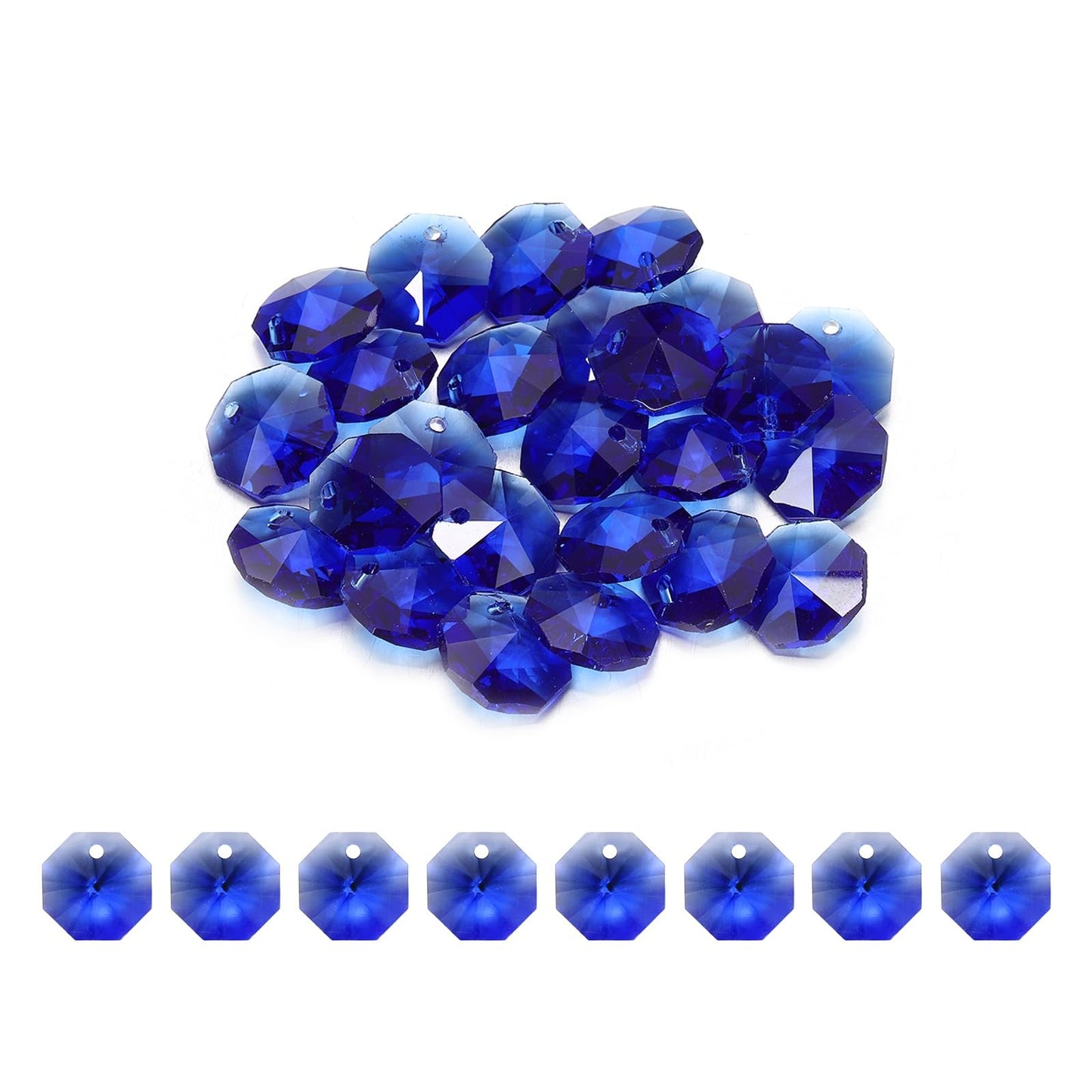 uxcell 25Pcs 1 Hole Crystal Octagon Beads, 14mm K9 Glass Hanging Chandelier Beads Prisms Parts for Crystal Chandeliers Lamp Hanging Pendant Jewelry DIY Craft, Deep Blue