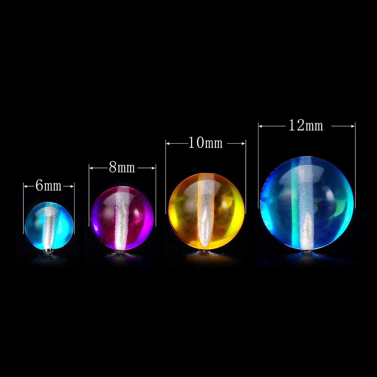 RUBYCA Round Moonstone Crystal Glass Beads Aura Iridescent for Jewelry Making (1 Strand, 10mm, Mix)