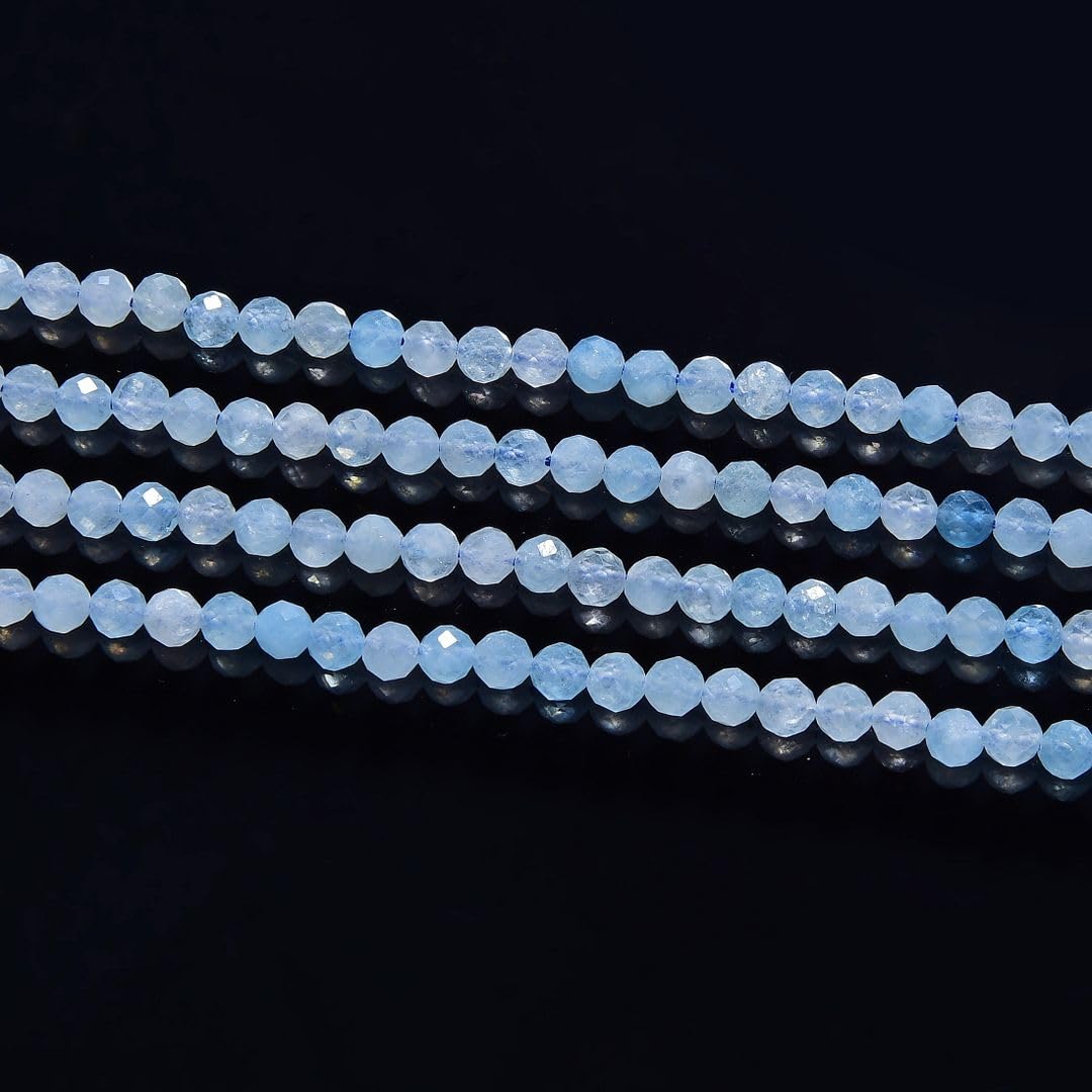 Adabele 15 Inch Natural Blue Aquamarine Healing Gemstone 3mm (0.12 Inch) Tiny Small Faceted Round Loose Beads Stone Spacer (110-120pcs) for Craft Jewelry Making GK3-8