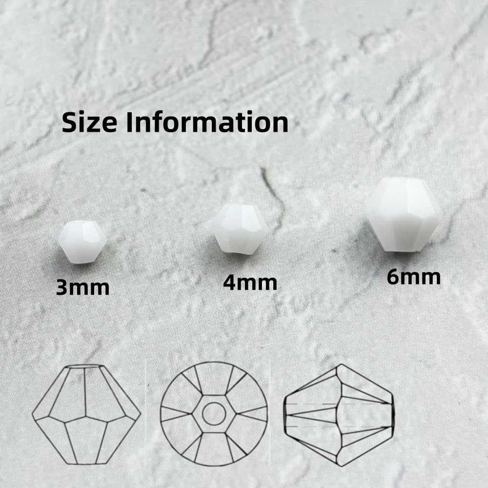 YUEXIGO 500pcs 3mm Bicone Glass Crystal Beads for Jewelry Making, Faceted Bicone Glass Spacer Beads for Bracelet Earring Necklace DIY Craft(White)