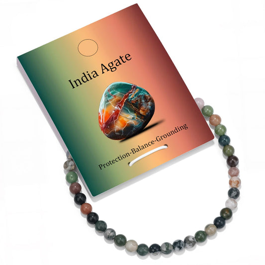 Vinswet Healing Crystal Bracelets for Women Men 4mm India Agate Natural Stone Beaded Stretch Bracelet Handmade Gemstone Reiki Spiritual Jewelry Gifts