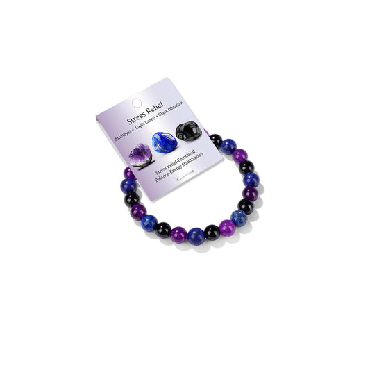 Healing Crystal Bracelet for Women Men 8mm Around Beaded Bracelet Amethyst Lapis Lazuli Black Obsidian Natural Stone Handmade Stretch Anxiety and Stress Bracelet Beads Spiritual Crystal Jewelry Gifts