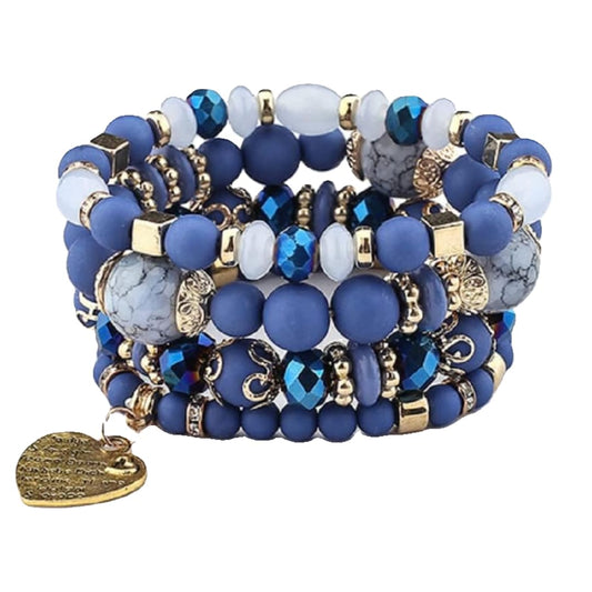 Jewellify Women Beaded Bracelet Set - Colorful Boho Stackable Bangle Bracelet with Crystal Accents - Trendy Fashion Stretch Charm Bracelets Jewelry for Women (Blue)
