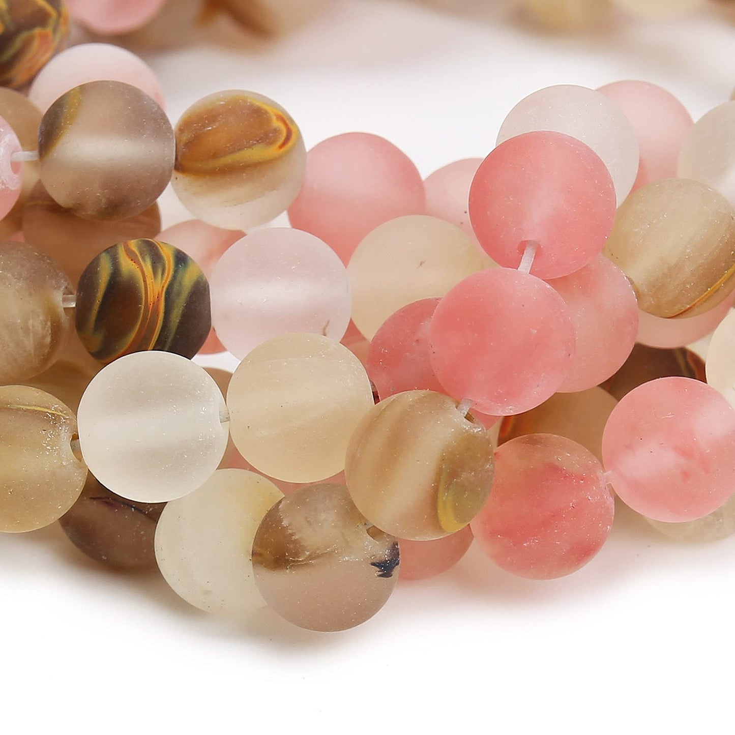 Natural Matte Watermelon Rind Beads, 8MM Round Frosted Unpolished Loose Gemstone Beads for Bracelet Necklace Jewelry Making, Energy Stone Healing Power with Stretch Beading Cord