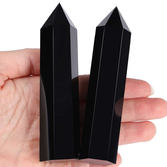 LAIDANLA Obsidian Healing Crystals Wands 3.5-4" Polishing Natural Reiki Energy Wand Stone Hexagonal Point Large Crystal Gemstones for Meditation Therapy Crystal Grid Decoration 1Pcs