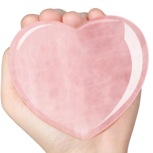 ideayard Big Rose Quartz Heart 72-75mm Love Healing Crystal Meditation Palm Stone Quartz Worry Stone for Relieve Anxiety Stress Tool