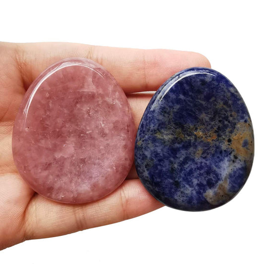 Loveliome Strawberry Quartz and Sodalite Thumb Worry Stone, Stress Relax Healing Reiki Crystal Pocket Palm Stones,Pack of 2