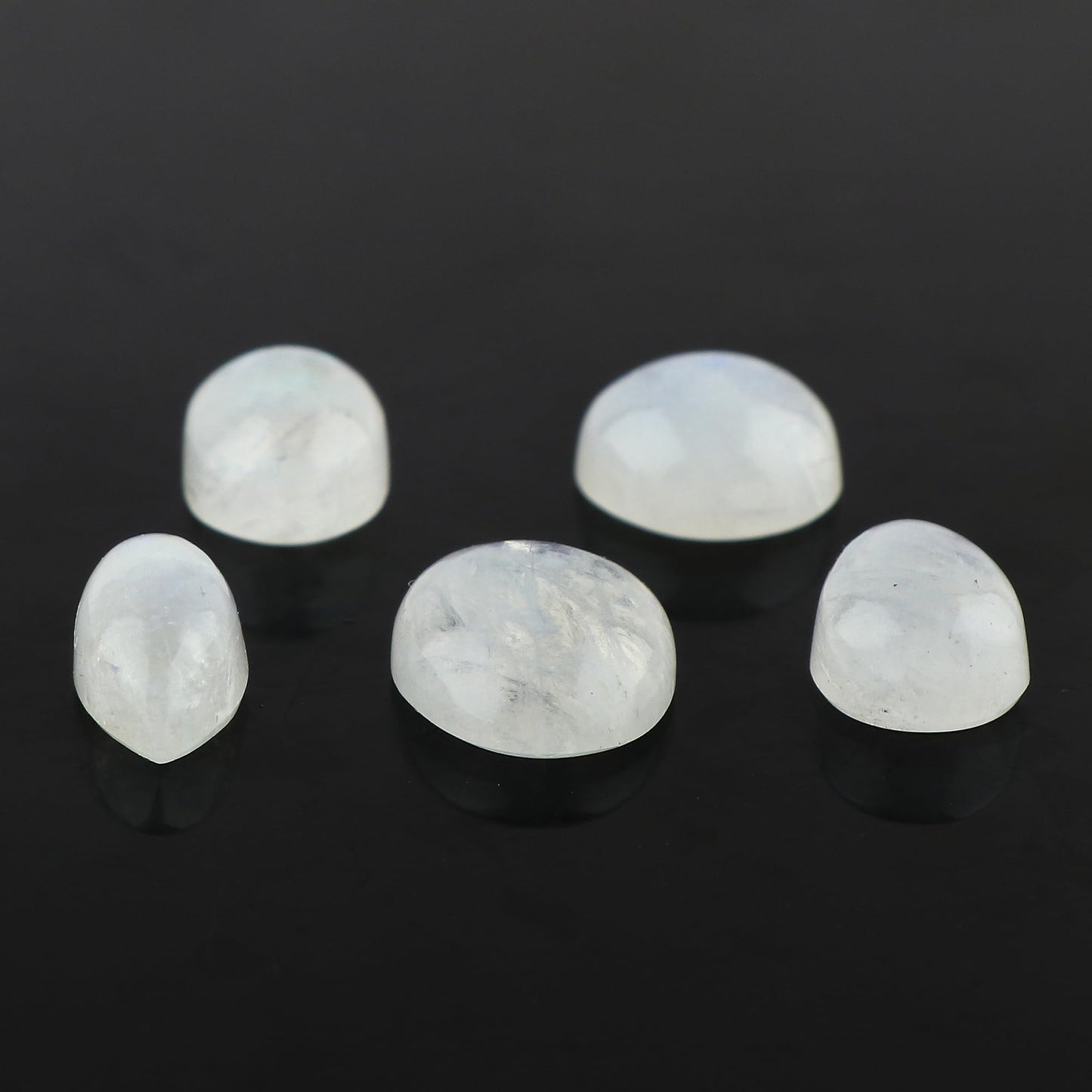 CRYSTALINES (5pcs) Natural Rainbow Moonstone Gemstone, Bulk Cabochon for Jewelry Making, Wholesale Loose Supplies, Wicca & Reiki Healing Crystals, Wire Wrapping, Decoration, Gem Collector