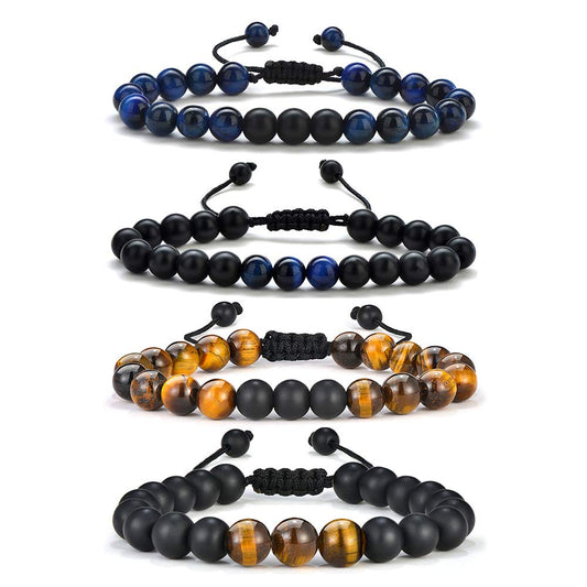 M MOOHAM Gifts for Men Bracelet - Beaded Tiger Eye Natural Lava Rock Stone Bracelets Men Birthday Retirement Dad Gifts