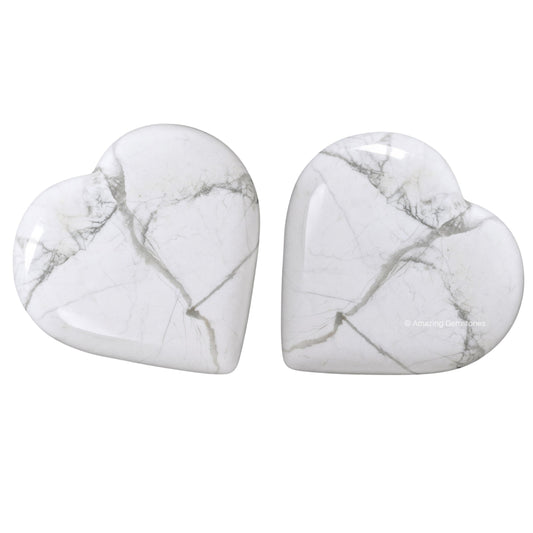 Amazing Gemstone Howlite Stone Heart - Pack of 2 Crystal Heart Stones Rocks - Corazones De Piedra Crystals and Healing Stones Heart Shaped Crystal - Stocking Stuffers Gifts