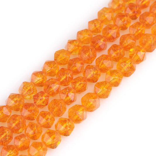 GEM-Inside 8MM Faceted Dyed Citrine Crystal Beads for Cambay Agate Beads for Jewelry Making Beads Gemstone Gem Loose Beads Findings Accessories Strand 15 Inches