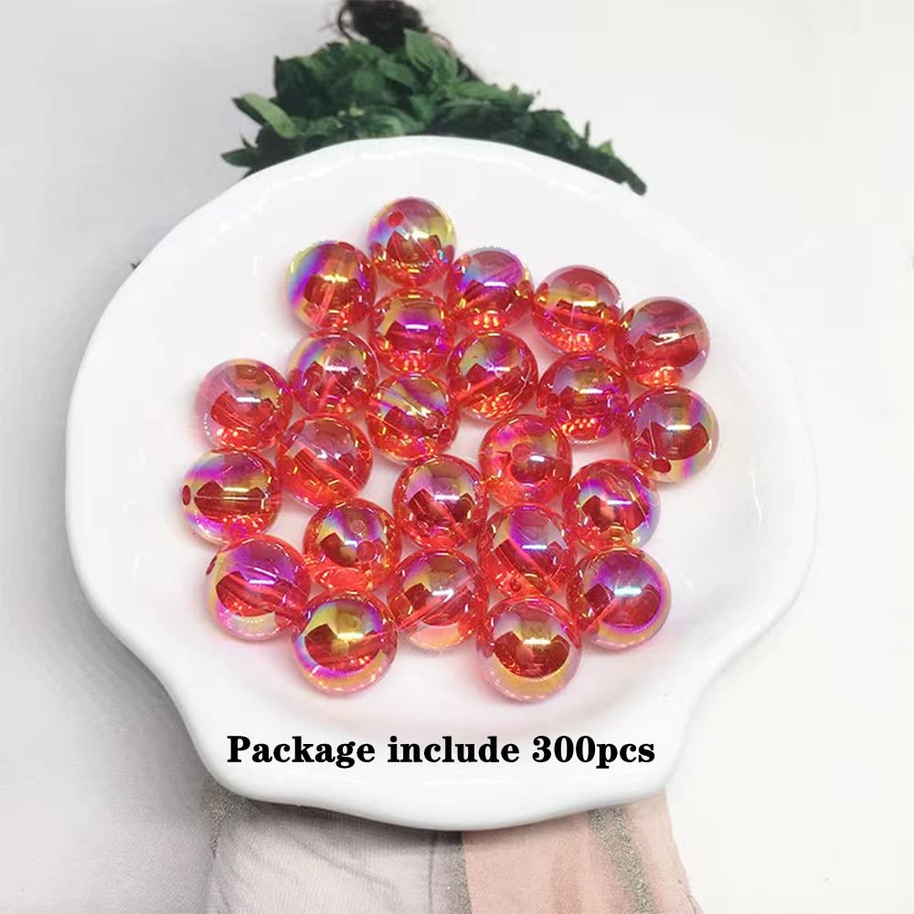 300 Pcs 8mm Acrylic Round Beads AB Colors Round Spacer Beads for Earring Bracelet Necklace Key Chains Jewelry DIY Craft Making(Red AB)