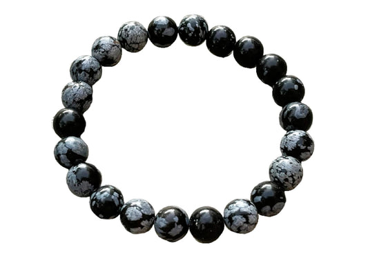 GAF TREASURES Snowflake Obsidian Crystal Bead Bracelet 8mm, Genuine Snowflake Obsidian Stretch Gemstone Bracelet, Healing Crystal Bracelet, Gift for Men & Women (1)