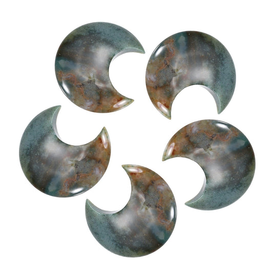 MECCANIXITY 5 Pcs Moon Crystal Worry Stone, 1.2 Inch Length Natural Bloodstone Moon Gemstone Bulk, Carved Pocket Stones for Meditation Balancing Pendant Decor