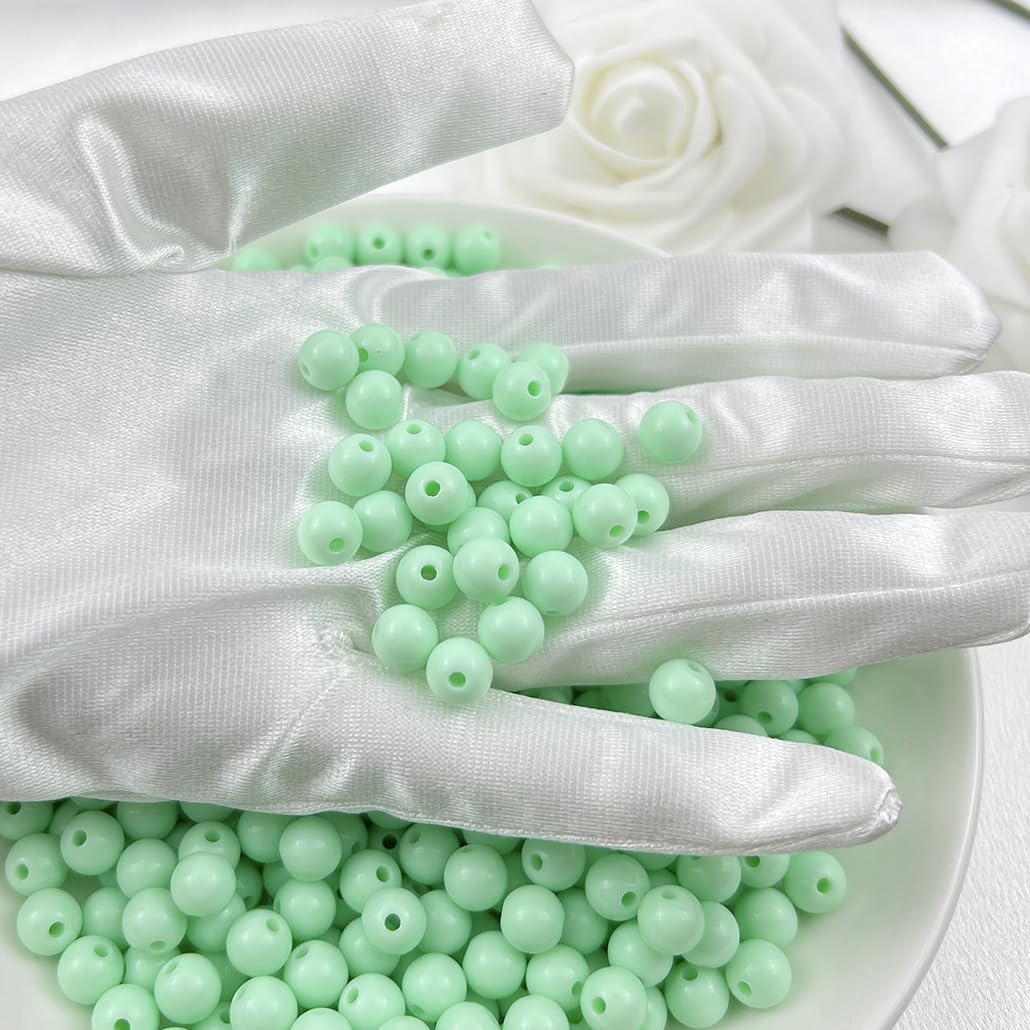 Mulutoo 400Pieces 8MM Acrylic Round Beads Round Acrylic Balls Chunky Beads Smooth Spacer Plastic Pastel Beads Craft Beads for Necklace and Bracelet Making Crafting Supplies(196-dark Green)